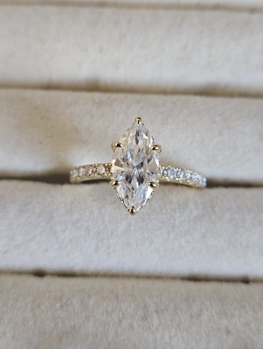 Gold 925 Sterling Silver Marquise Moissanite Hidden Halo Pavé Band Ring